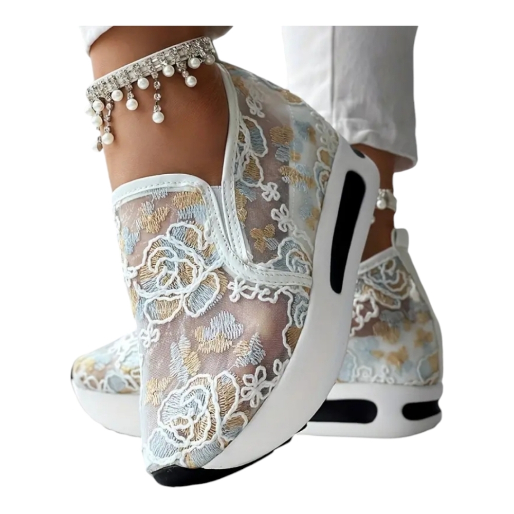 NEW Floral Mesh See through Wedge Sneakers